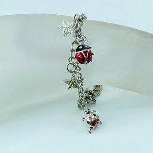 Italian 925 Sterling Silver Charm Bracelet with Rhinestone Enamel Charms JR993